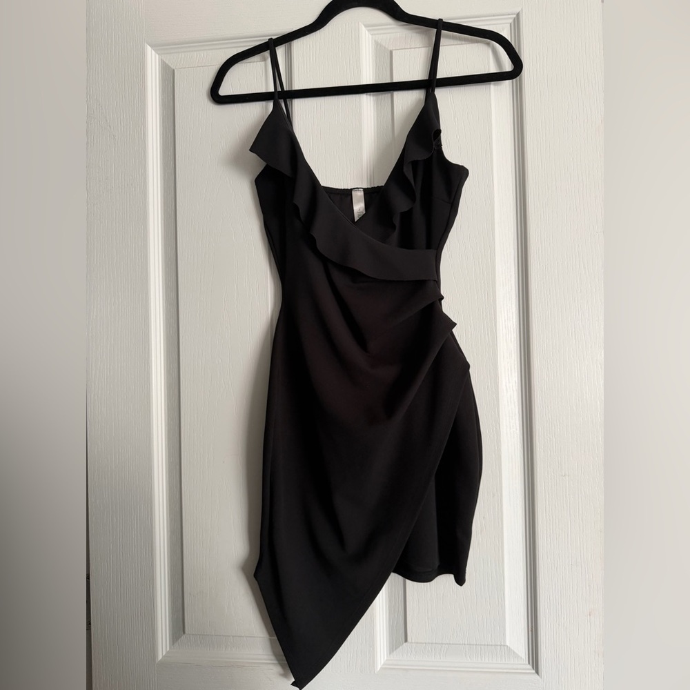 Women's black crossover body con dress